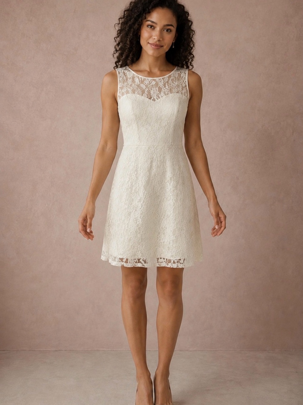HALO Ivory Floral Lace Fit & Flare Dress Size Small